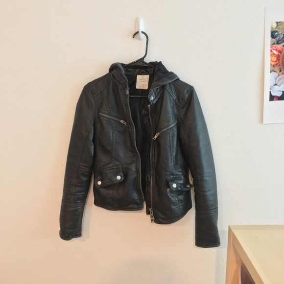 Free People Leather Jacket with Hood - Picture 4 of 8